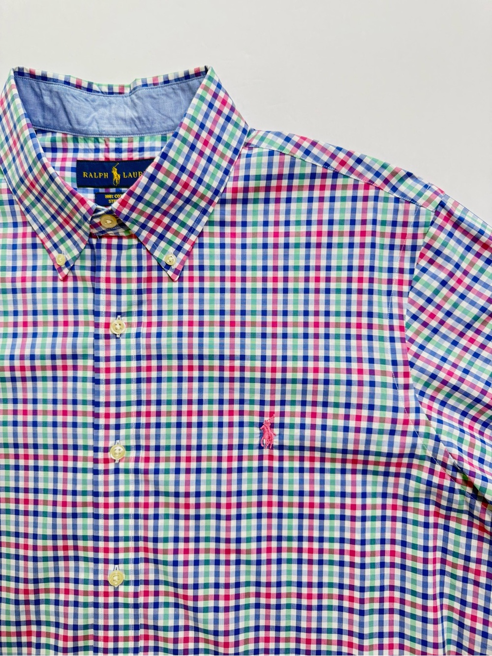 Polo Ralph Lauren Pink Blue Gingham Button Down Shirt Men’s Large